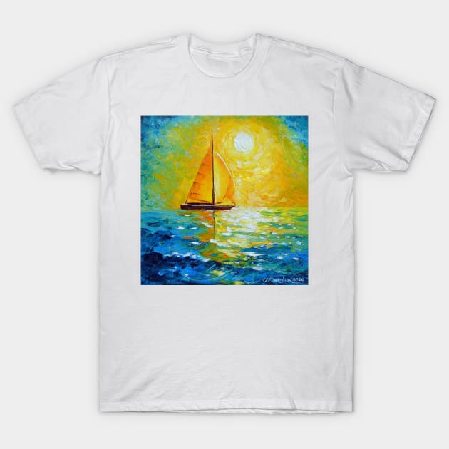 Sailboat in the sunlight T-Shirt by OLHADARCHUKART